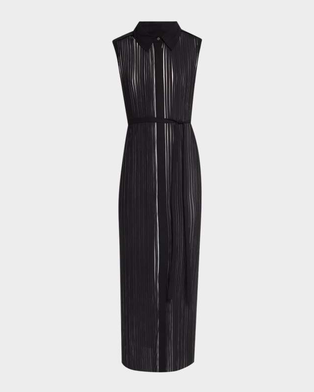 Bicolor Pleated Sleeveless Midi Shirtdress
